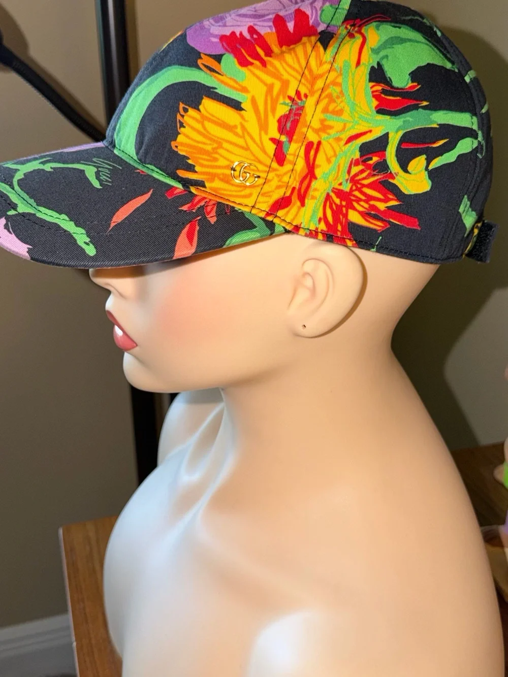 Gucci Floral Baseball  Hat in Black with Purple, Green & Yellow. $399 retail